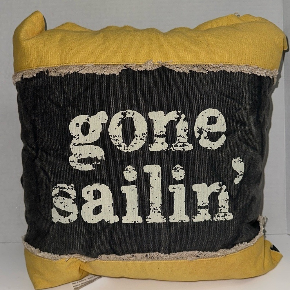 Primitives by Kathy Gone Sailin Nautical Throw Pillow Yellow Navy Cotton 31033